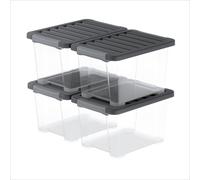 Lot de 4 boîtes de rangement Rotho Core Pro avec couvercle, 15 litres, étanches, transparentes