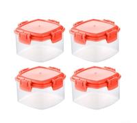 Lot de 4 boîtes hermétiques en plastique avec fermeture à clip pour le déjeuner, la préparation des repas, les sauces, les épices, les aliments pour bébé, contrôle des portions (rouge)