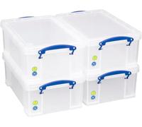 Lot de 4 boîtes très utiles, 9 l, 395 x 255 x 155 mm, pour 24 DVDs/papier A4, transparentes