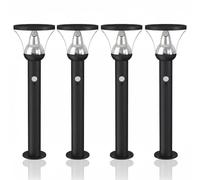 Lot de 4 Bornes Solaires LED Extérieures LOIRET 53cm - Puissantes 1000 Lumens (Eq. 80W) - Détecteur de Mouvement & 3 Modes - Aluminium Noir - Fixation 2-en-1 (Visser/Planter) - IP44 (Blanc Chaud)