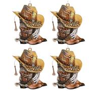 Lot de 4 bottes de cowboy décoratives à suspendre pour sapin de Noël, bottes de cowboy et chapeau de rétroviseur de voiture, accessoires de décoration de Noël personnalisés bottes de cowboy et