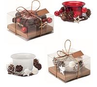 Lot de 4 Bougies de Noël - 2 Rouges et 2 Blanches Dans un Bocal en Verre - Coffret Cadeau