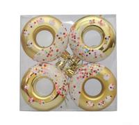 Lot de 4 boules à suspendre en forme de donut pour fête de Noël (doré)