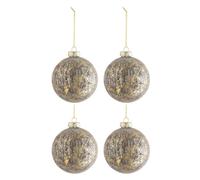 Lot de 4 Boules de Noël Antique 10cm Gris & Or