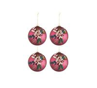 lot de 4 Boules de noël broderie fleur en sequins - Diamètre 12 cm