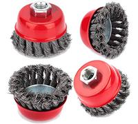 Lot de 4 brosses à pot M14 3" pour meuleuse d'angle, brosse métallique pour meuleuse d'angle, brosse à pot, fil torsadé Ø 75 mm, épaisseur du fil 0,5 mm