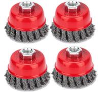 Lot de 4 brosses coniques, meuleuses, brosse métallique, brosse coupelle torsadée, brosses de ponçage, Ø 75 mm, M14*2