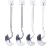 Lot de 4 brosses de toilettes : brosse de WC avec nettoyeur de rebords, brosse de WC longue et courbée en acier, brosse de toilettes en plastique souple, brosses pour un nettoyage en profondeur (gris/