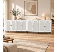 Lot de 4 buffets 312 x 40 x 87 cm, commode modulaire extensible avec portes | Buffet XXL pour salon et armoire de cuisine. Armoire blanche massive. Design flexible, idéal comme armoire de chambre à