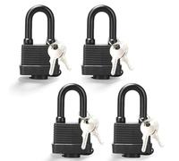 Lot de 4 Cadenas Extérieur 42 mm, Cadenas Étanche avec Revêtement Plastique Imperméable, Cadenas de Sécurité avec 8 Clés pour Portail, Garage, Cave, Clôture, Résistant aux Intempéries