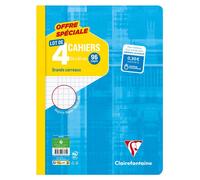Clairefontaine 643361C Lot de 4 Cahiers Agrafés - 24x32 cm - 96 Pages Grands Carreaux - Papier Blanc 90 g - Couverture Carte Pelliculée Couleurs Aléatoires