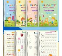 Lot de 4 cahiers d'écriture réutilisables à rainures magiques - Ensemble d'apprentissage préscolaire comprenant lettres, chiffres, art et mathématiques - Livré avec stylo ergonomique et grip, fournitu