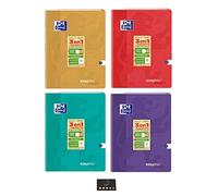 Lot de 4 Cahiers EasyBook Kraft à Rabats - 24 x 32 cm - Grands Carreaux Séyès - 96 Pages - Coloris Assortis (Kraft Rouge Violet Émeraude) + 1 Index Blumie