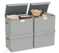 Lot de 4 caisses en bois avec poignées, 38 cm (L) x 25 cm (l) x 25 cm (H), revêtement en polaire, gris