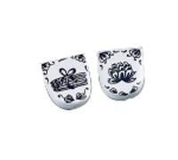 Lot de 4 cale assiettes en porcelaine décor bleu Asperges & Artichaud