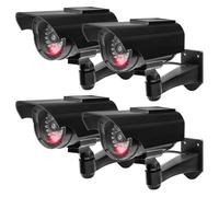 Lot de 4 caméras de surveillance factice factice avec LED clignotante, pour l'extérieur, pour mur, plafond, intérieur et extérieur