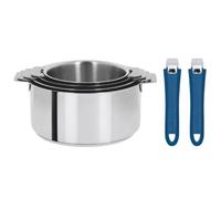 Lot de 4 casseroles Cristel Mutine + 2 poignées amovibles - Couleur de la poignée: Bleue