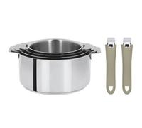 Lot de 4 casseroles Cristel Mutine + 2 poignées amovibles - Couleur de la poignée: Taupe