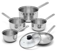 Lot de 4 casseroles en inox 16/18/20/22 cm et poêle avec couvercle 28 cm Fackelmann Rhona
