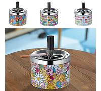 Lot de 4 cendrier rotatifs au design rétro - 4 designs différents 9 x 7 cm - Cendrier coupe-vent, mécanisme rotatif.