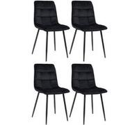CLP Lot De 4 Chaises De Salle A Manger Tilde en Tissu Ou Velours I Chaise avec Surface D'assise Matelassée Pieds en Metal, Couleur:Noir, matière:Velours