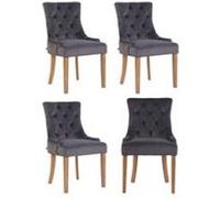CLP Lot De 4 Chaises De Salle A Manger Aberdeen en Velours I Rembourrage Epais I Chaise avec Dossier Et Piétement en Bois d'Hévéa, Couleur:Gris foncé, Couleur du Cadre:Antique Clair
