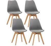 CLP – Lot de 4 chaises Linares – Plastique, tissu/velours, aspect cuir, structure bois – Gris