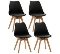 CLP Lot De 4 Chaises De Cuisine Linares Avec Surface En Plastique Et Revêtement En Similicuir I Piètement En Bois De Hêtre - Noir