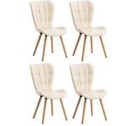 CLP Chaise salle à manger Elda – Lot de 4, similicuir, dossier haut, piètement bois, Crème