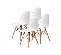 Lot de 4 Chaise coloris blanc avec pieds couleur bois - Longueur 47 x Hauteur 80 x Profondeur 43 cm
