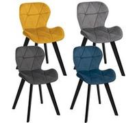 IDMarket - Lot de 4 chaises ROBINE en velours multicolore bleu, gris foncé, gris clair et jaune