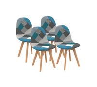 IDMarket – Lot de 4 chaises scandinaves SARA – motifs patchworks bleus