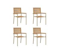 vidaXL Chaises de jardin empilables – Bois d'acacia massif, rotin en PE – Marron et beige – Lot de 4