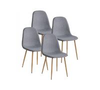 Lot de 4 Chaise de salle à manger avec assise rembourrée en tissu gris et pieds couleur naturelle - Longueur 49 x Hauteur 86 x Profondeur 43 cm