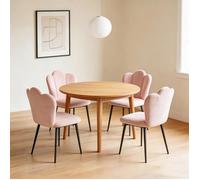 Lot de 4 chaise de salle à manger en Velours PIPIPOXER,Chaiese Avec dossier pétale parfaite,Pieds en métal noir,Rose,45×46×91cm
