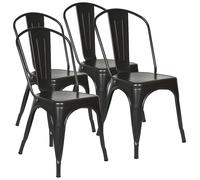 Lot de 4 Chaise de salle à manger rétro - Chaises de salle à manger empilables - 85*45*45cm - Maximale : 150 kg - Noir
