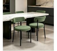 Lot de 4 Chaise de Salle à Manger Vert Peluche teddy VIVOLILV,Rembourrée Pieds Métal Noir,Scandinave,Pour Cuisine Salon Coiffeuse