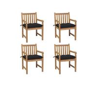 vidaXL Chaises de jardin 4 pcs. avec coussins noirs en teck massif