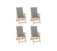 vidaXL Chaises de jardin 4 pcs avec coussins gris en teck massif