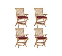 Lot de 4 chaise en teck pliable H. 89 cm exterieur rouge