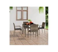 vidaXL Chaises de jardin Poly rotin avec coussins – Lot de 4 – Gris