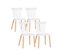 HomCom - Lot de 4 chaises de salle à manger scandinave, assise polypropylène, pieds hêtre, blanc