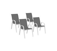 IDMarket – Lot de 4 chaises de jardin LYMA empilables métal et textilène blanc et gris
