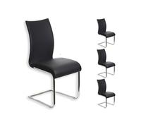 Lot de 4 chaises de salle à manger ALADINO piètement chromé revêtement synthétique noir