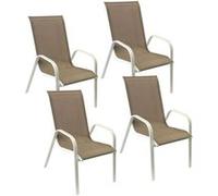 Happy Garden – Lot de 4 chaises Marbella – Textilène taupe, aluminium blanc