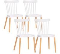 HOMCOM Lot de 4 chaises de Salle à Manger, chaises de Cuisine, Style scandinave, Dossier Haut, Assise en polypropylène, Pieds en hêtre, pour Salon, Chambre, Cuisine, Bureau, Blanc