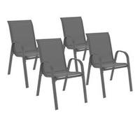 IDMarket - Lot de 4 chaises de Jardin LYMA métal et textilène empilables Gris Anthracite
