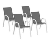 IDMARKET Lot de 4 chaises de jardin LYMA métal et textilène empilables blanc et gris