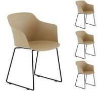 Lot de 4 chaises de jardin FORO fauteuil d'extérieur en plastique beige résistant aux UV et pieds en métal noir