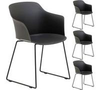 Lot de 4 chaises de jardin FORO fauteuil d'extérieur en plastique blanc résistant aux UV et pieds en métal noir